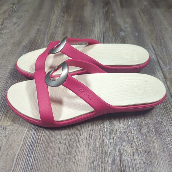 Crocs Sanrah Circle Slide Sandal Womens Size 5 Pink Raspberry Oyster - Picture 5 of 12